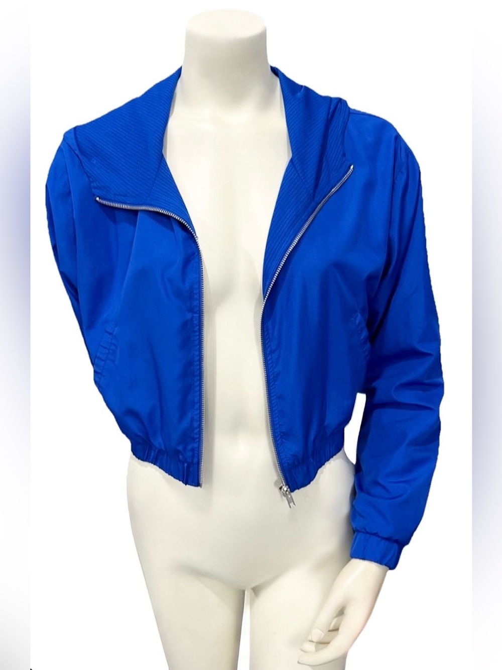 Forever 21 Electric Blue Cropped Hooded Windbreaker Jacket Size Small